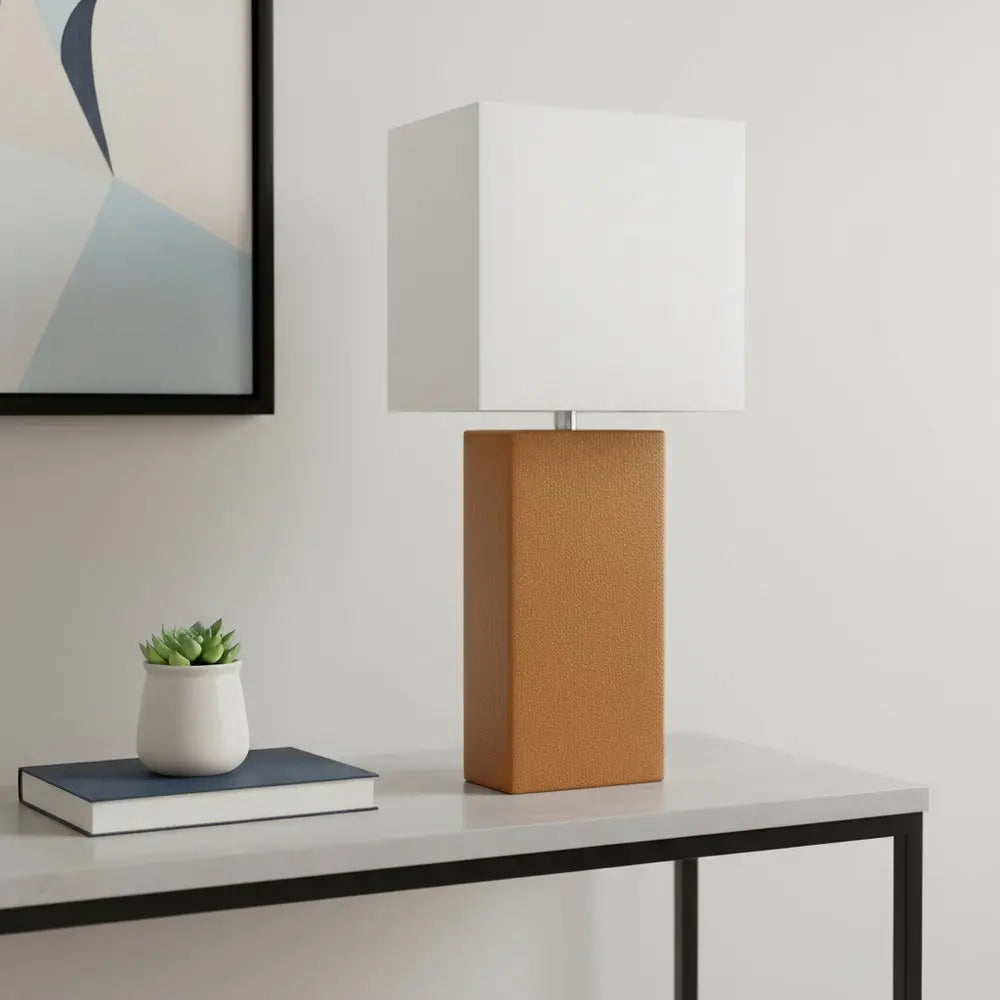 21" Tan Table Lamp LED With White Shade HomeRoots