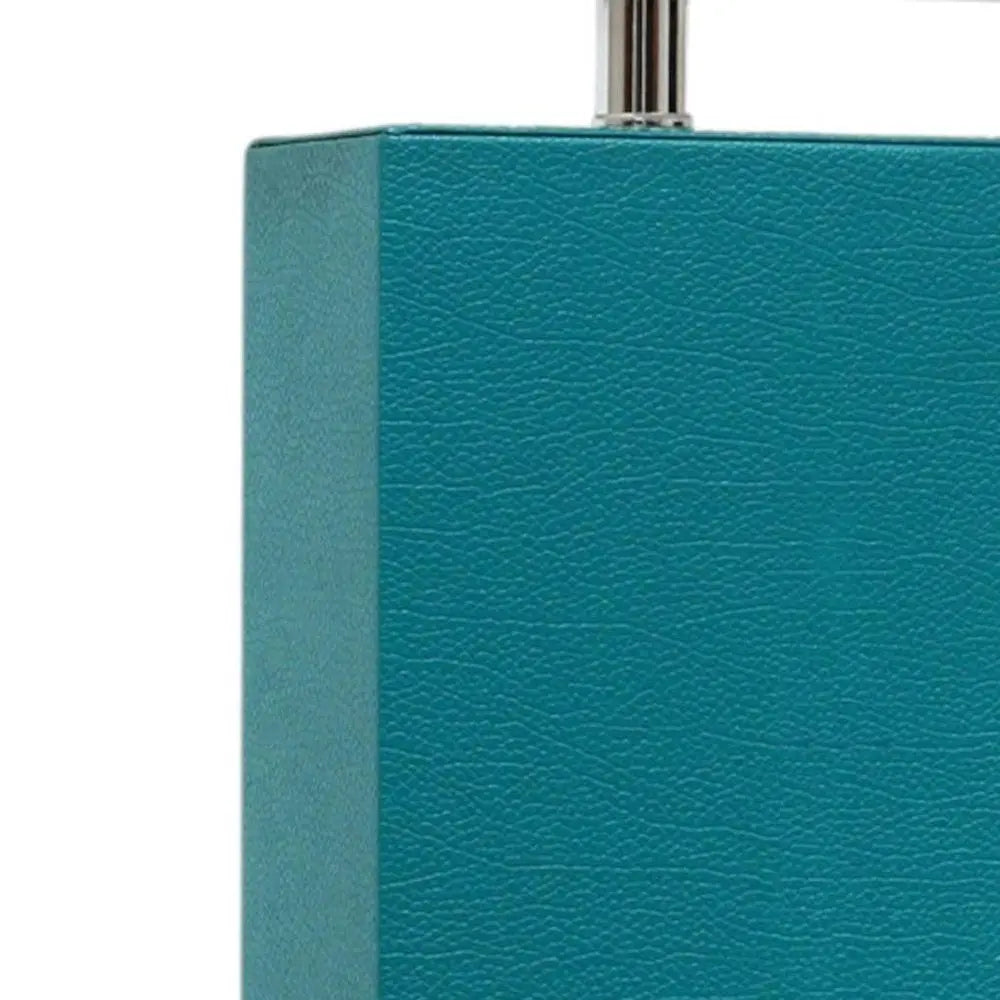 21" Teal Blue Faux Leather Table Lamp LED With White Shade HomeRoots