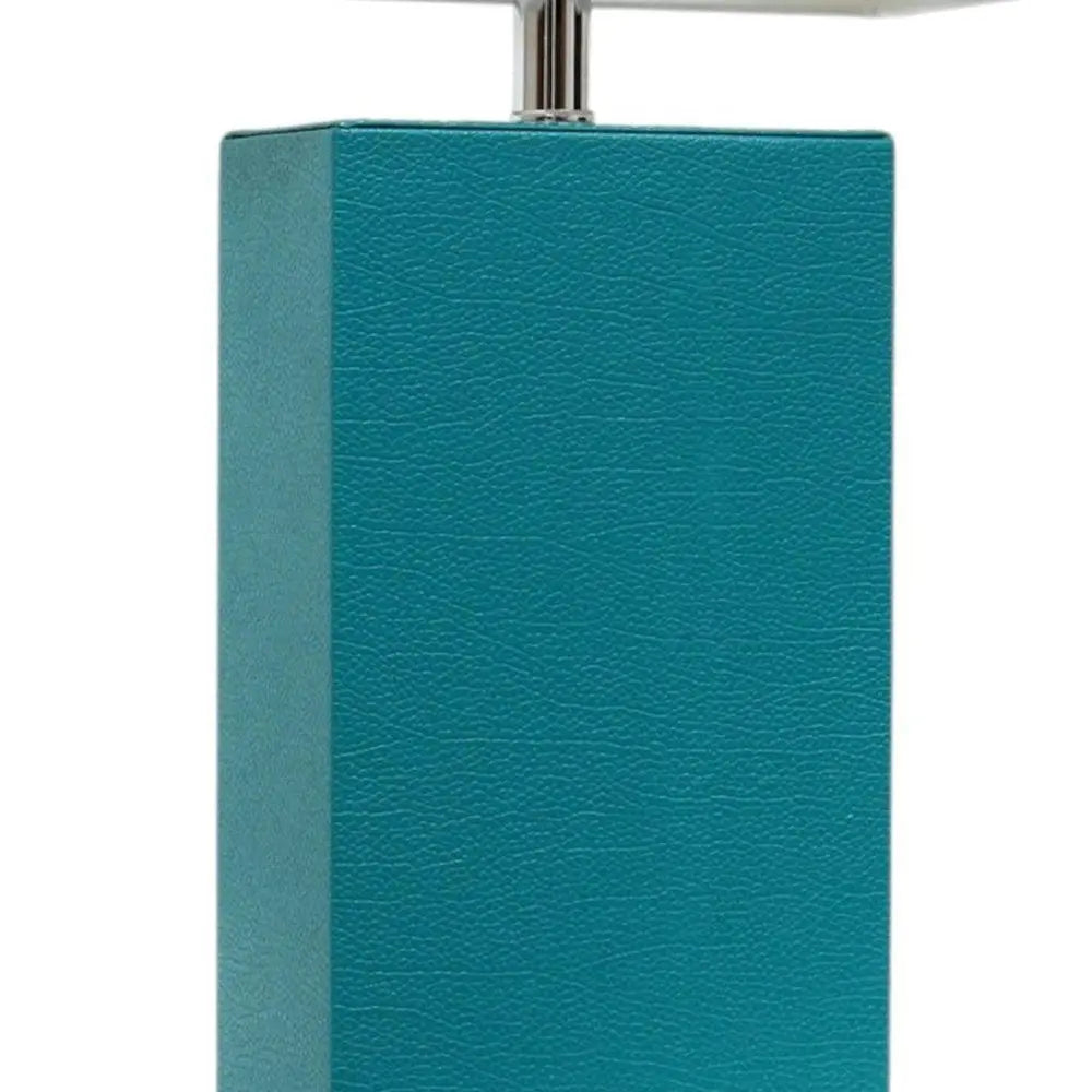 21" Teal Blue Faux Leather Table Lamp LED With White Shade HomeRoots