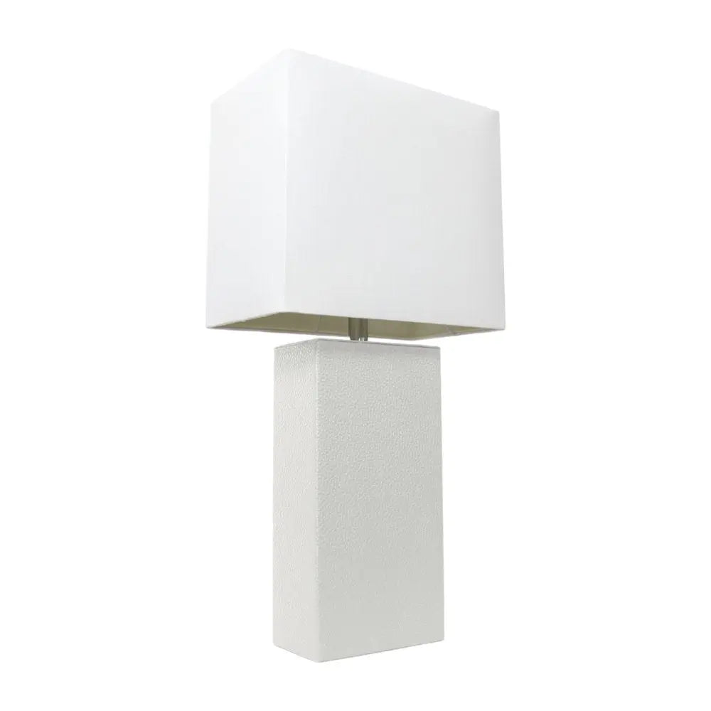 21" White Faux Leather Table Lamp LED With White Shade HomeRoots