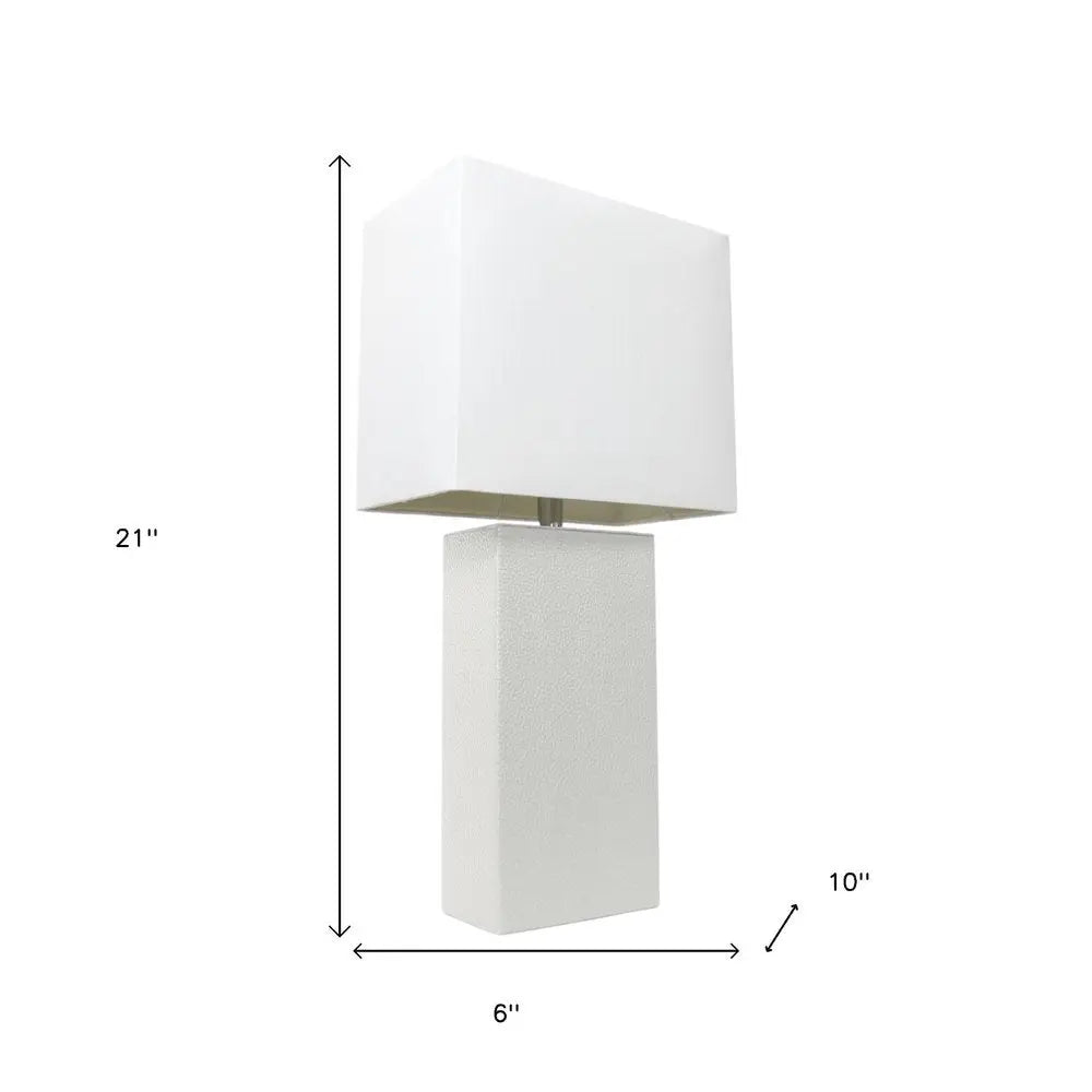 21" White Faux Leather Table Lamp LED With White Shade HomeRoots