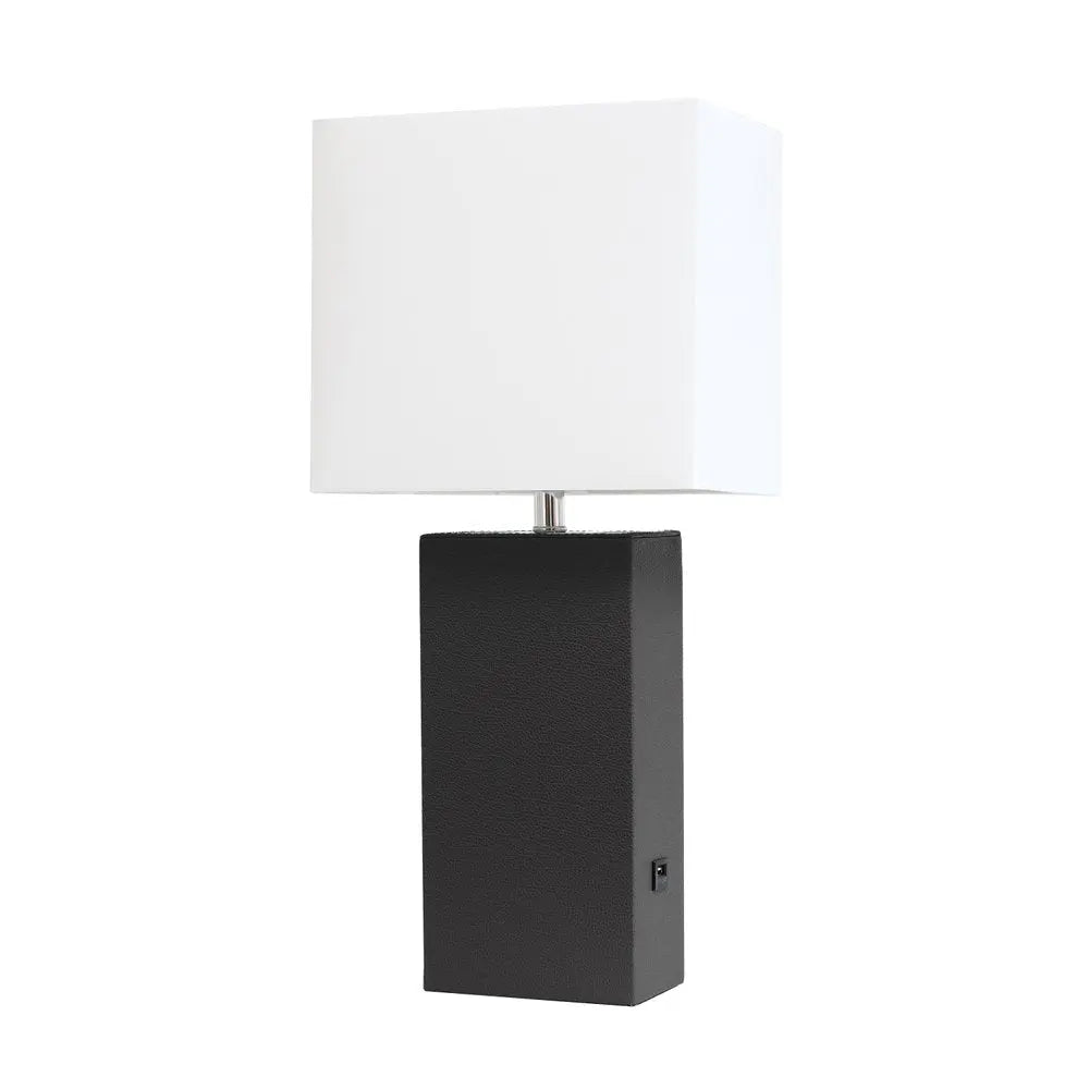 21" Black USB Table Lamp With White Shade HomeRoots