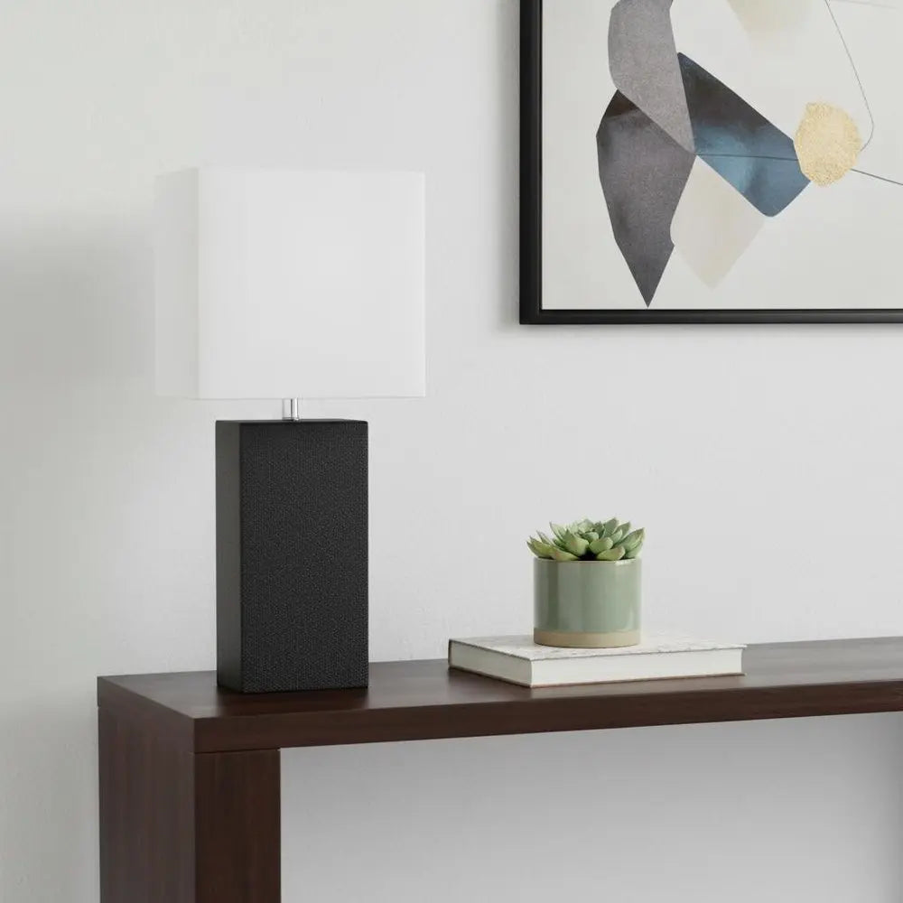 21" Black USB Table Lamp With White Shade HomeRoots