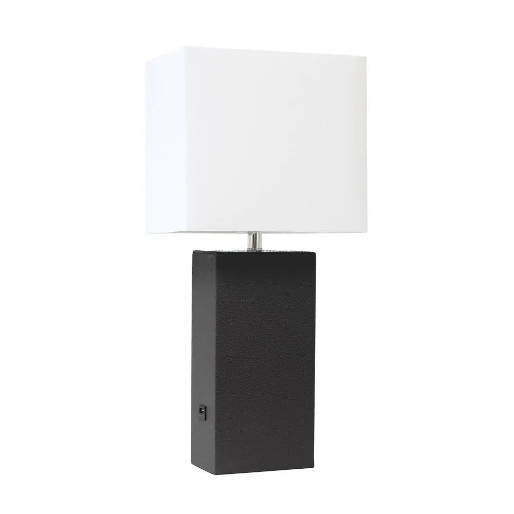 21" Black USB Table Lamp With White Shade HomeRoots