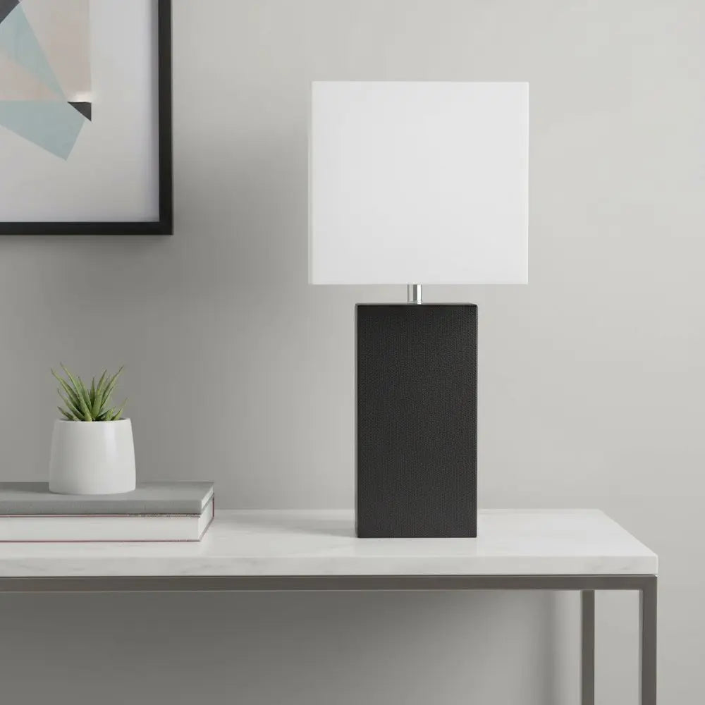 21" Brown Faux Leather USB Table Lamp With White Shade HomeRoots