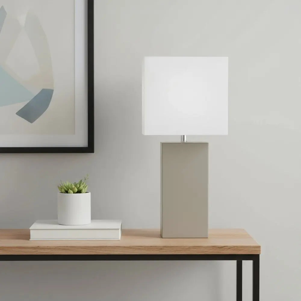 21" Gray Faux Leather USB Table Lamp With White Shade HomeRoots