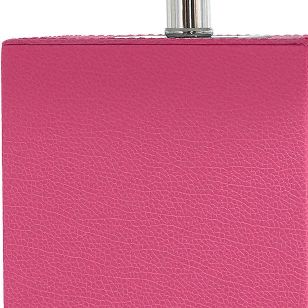 21" Hot Pink Faux Leather USB Table Lamp With White Shade HomeRoots