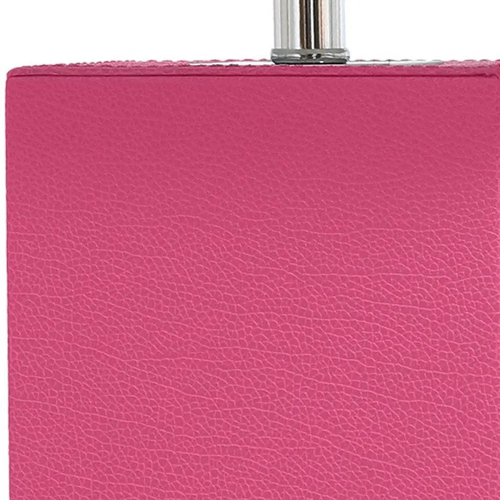 21" Hot Pink Faux Leather USB Table Lamp LED With White Shade HomeRoots