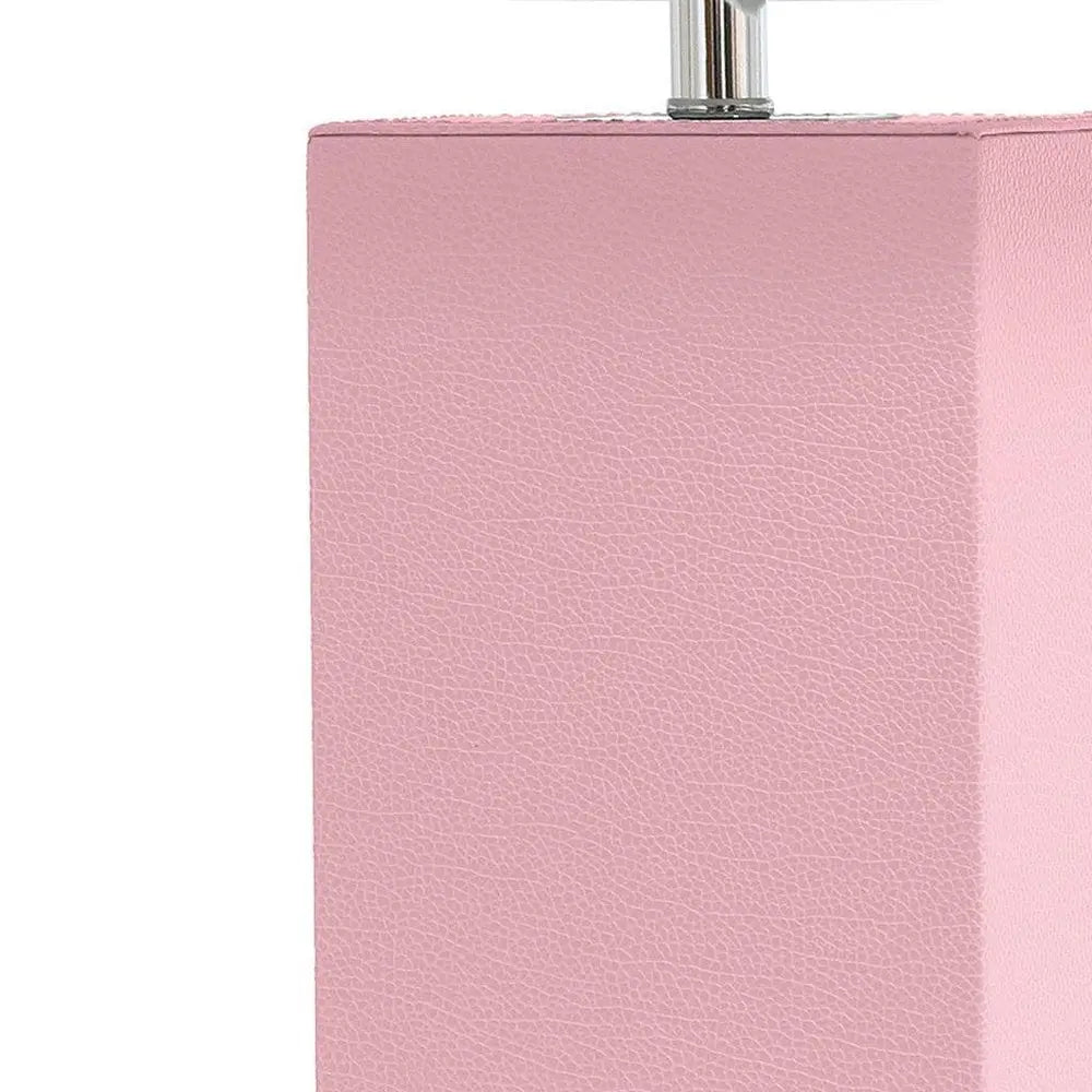 21" Pink Faux Leather USB Table Lamp LED With White Shade HomeRoots