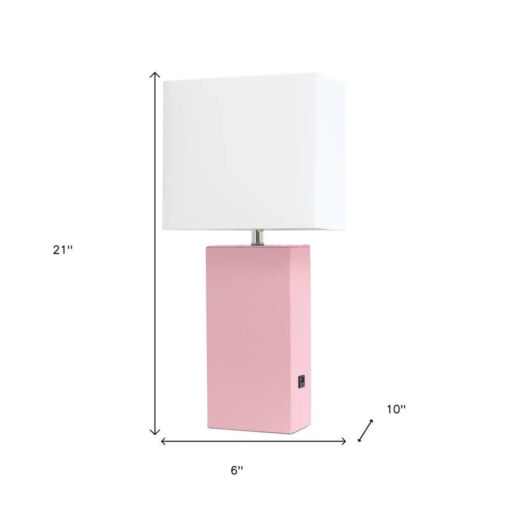 21" Pink Faux Leather USB Table Lamp LED With White Shade HomeRoots