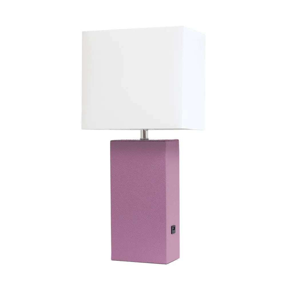 21" Purple Faux Leather USB Table Lamp LED With White Shade HomeRoots