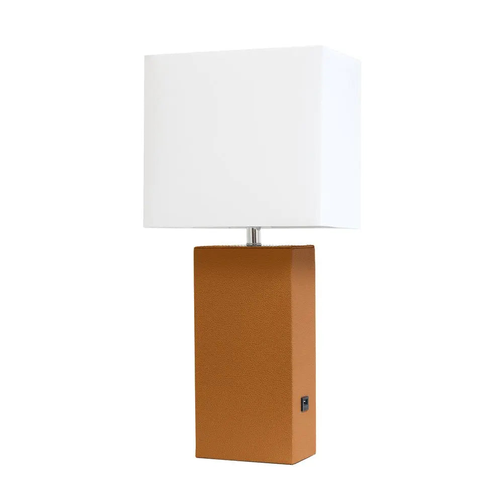 21" Tan USB Table Lamp LED With White Shade HomeRoots