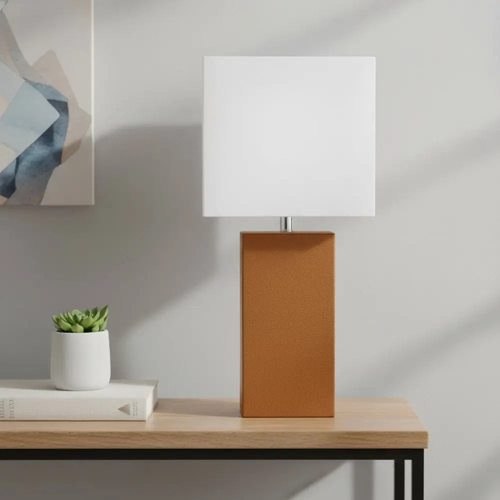 21" Tan USB Table Lamp LED With White Shade HomeRoots