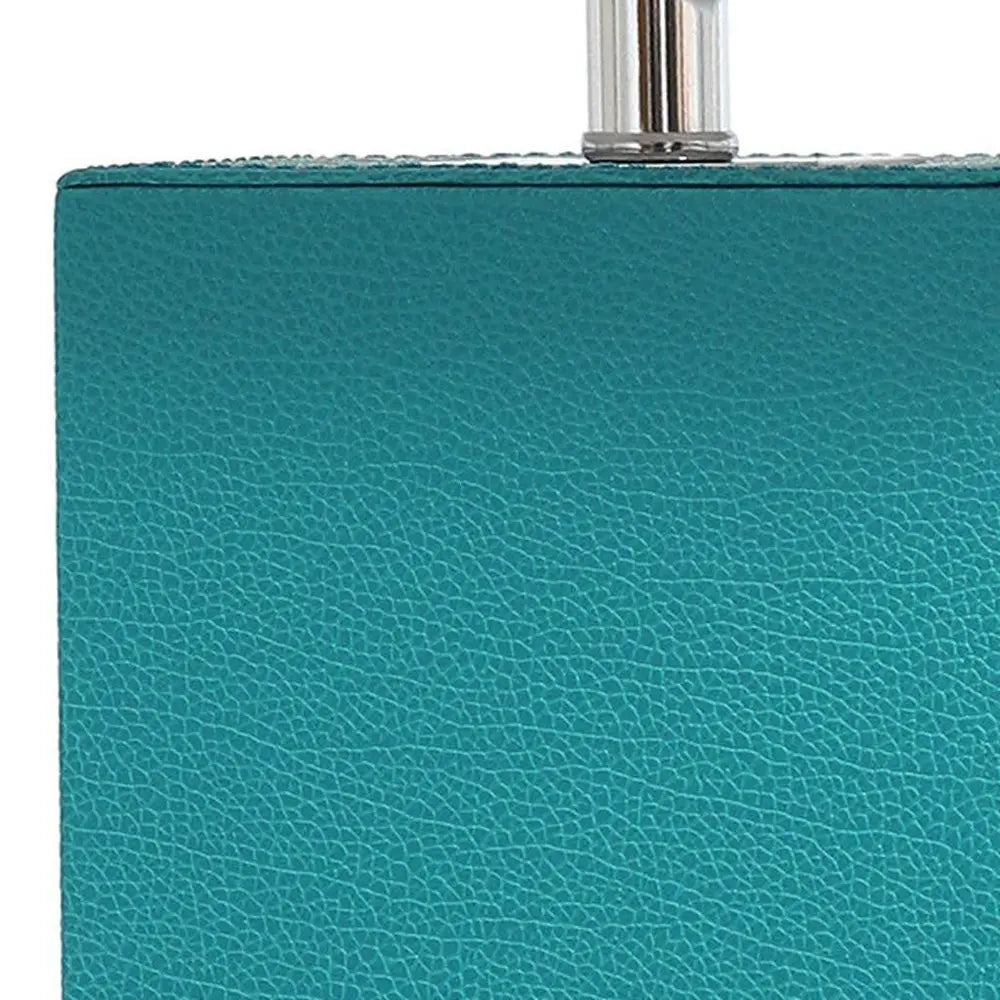 21" Teal Blue Faux Leather USB Table Lamp LED With White Shade HomeRoots