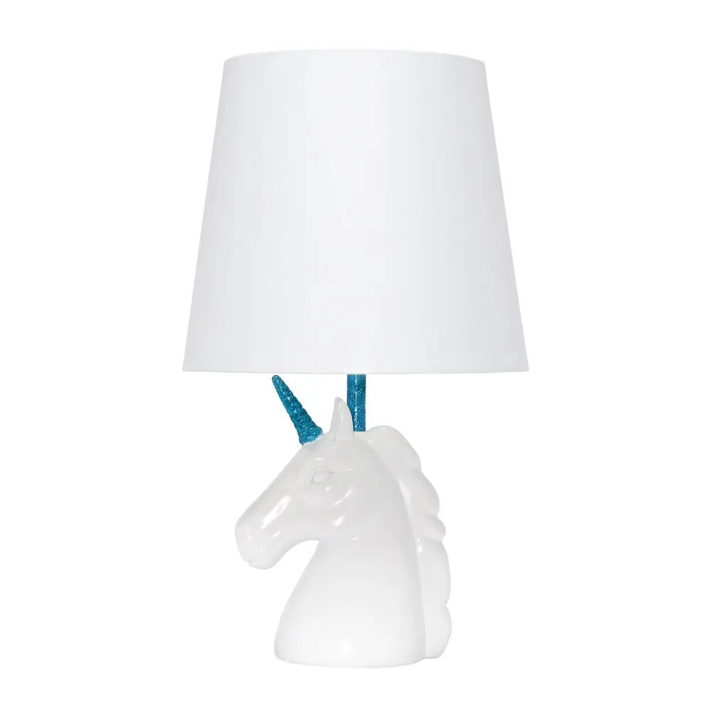 16" White And Blue Novelty Table Lamp With White Drum Shade HomeRoots