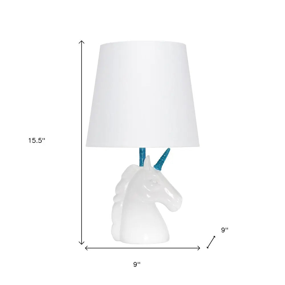 16" White And Blue Novelty Table Lamp With White Drum Shade HomeRoots