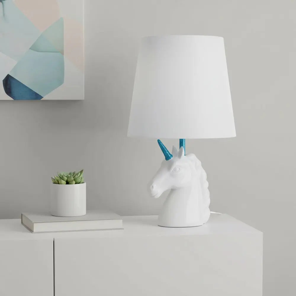 16" White And Blue Novelty Table Lamp With White Drum Shade HomeRoots