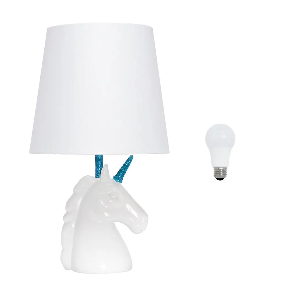 16" White And Blue Novelty Table Lamp LED With White Drum Shade HomeRoots