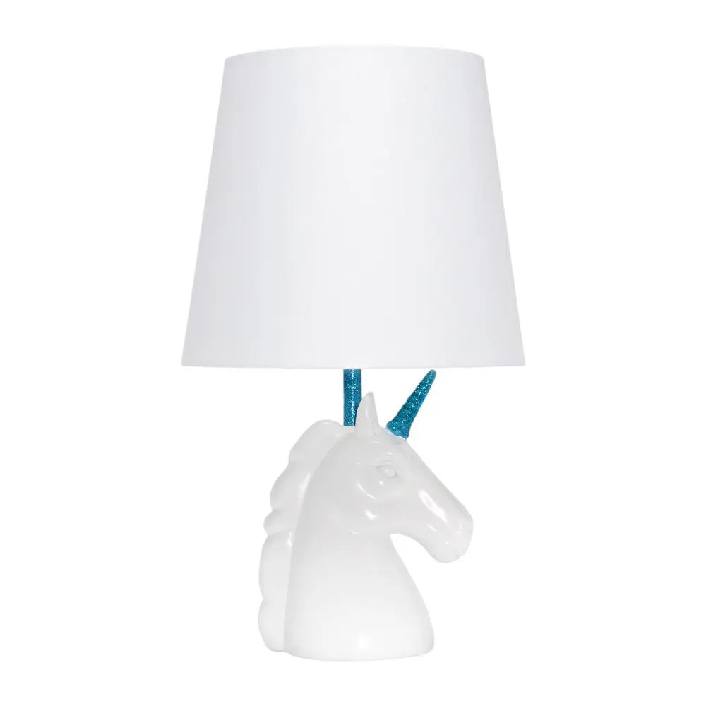 16" White And Blue Novelty Table Lamp LED With White Drum Shade HomeRoots
