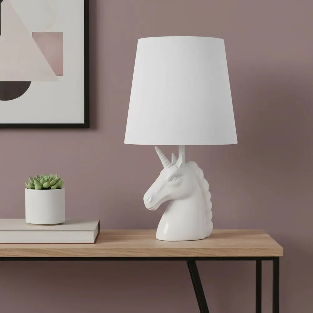 16" White Novelty Table Lamp With White Drum Shade HomeRoots