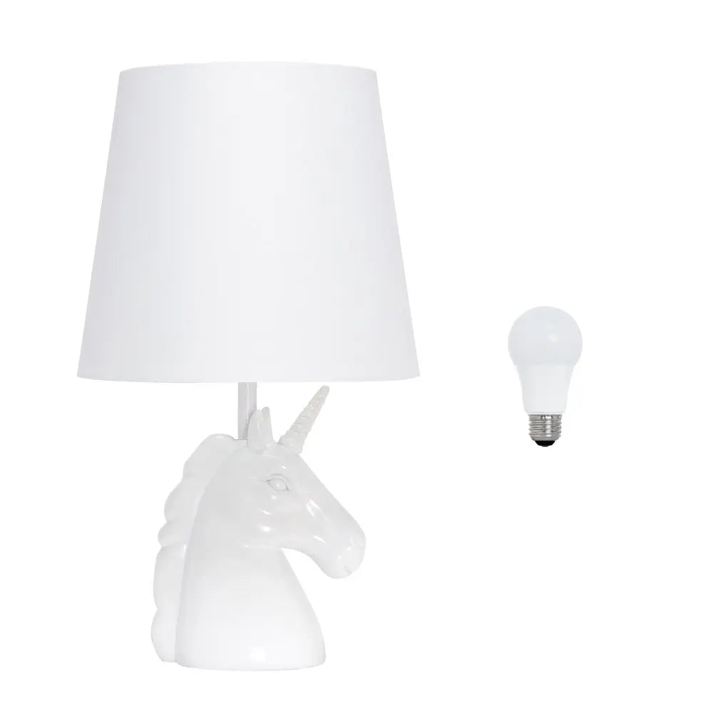 16" White Novelty Table Lamp LED With White Drum Shade HomeRoots