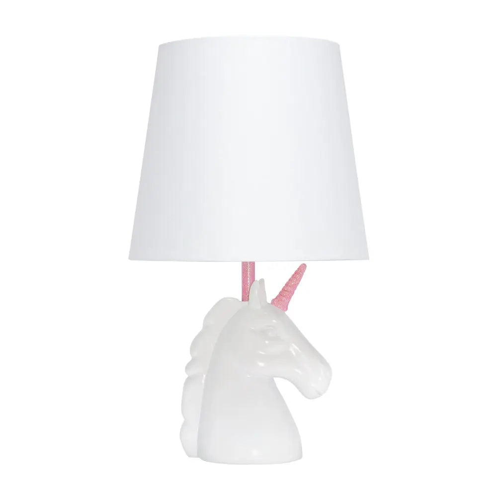 16" White Geometric Table Lamp With White Drum Shade HomeRoots