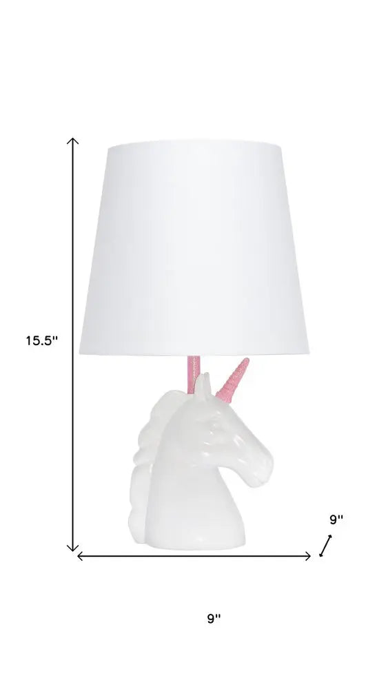 16" White Geometric Table Lamp With White Drum Shade HomeRoots