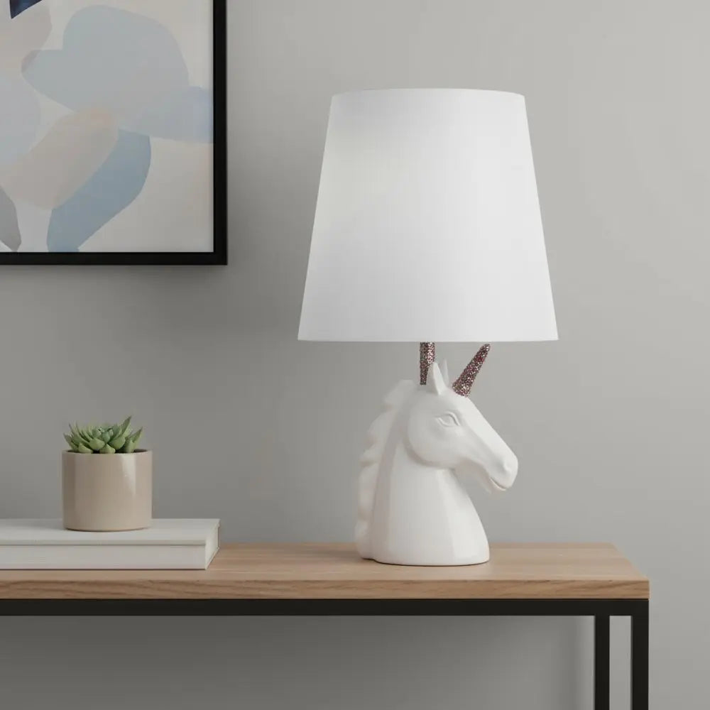 16" White And Rainbow Novelty Table Lamp With White Drum Shade HomeRoots