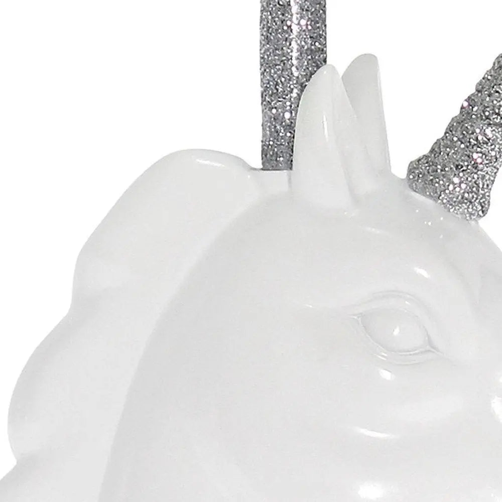 16" White And Silver Unicorn Table Lamp With White Drum Shade HomeRoots