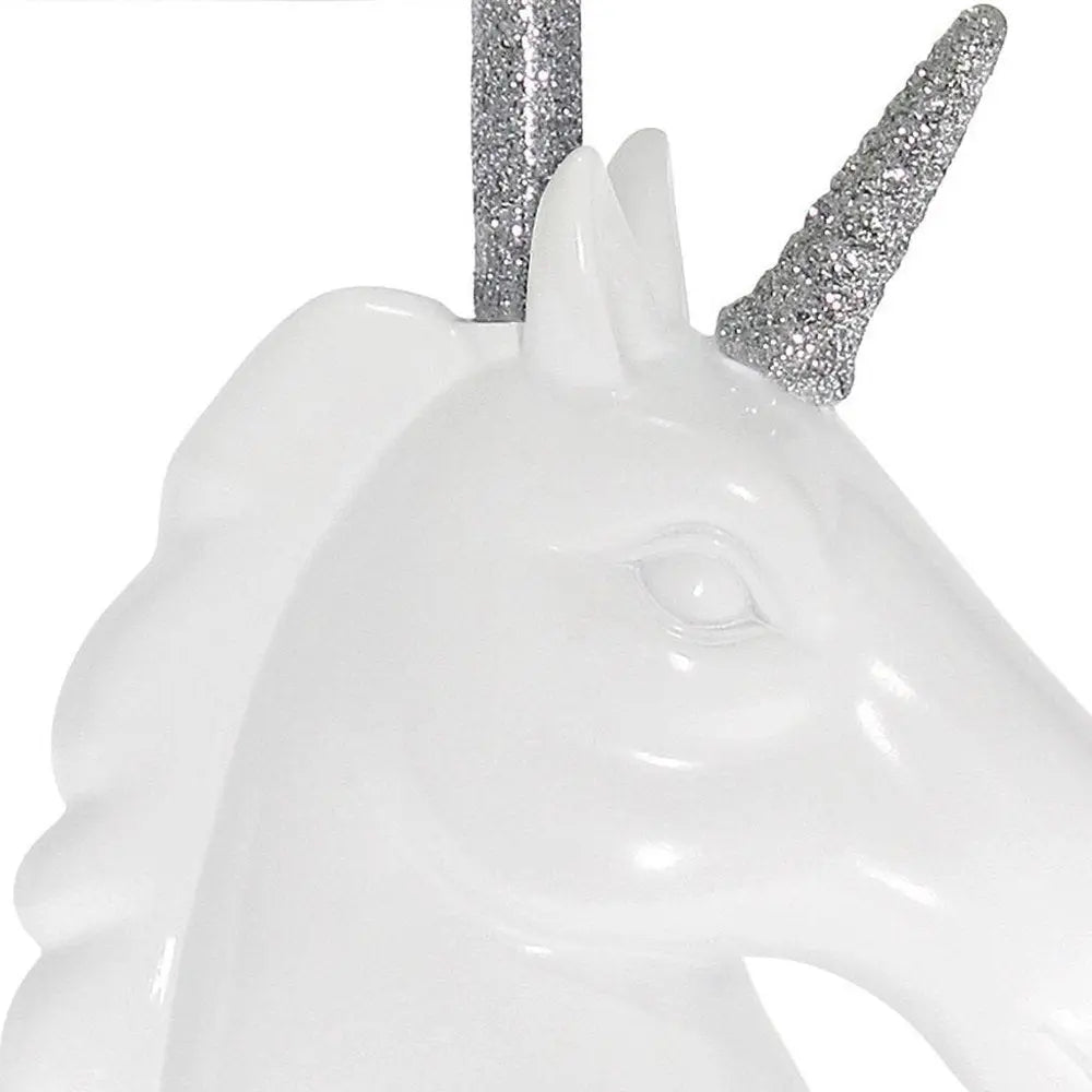 16" White And Silver Unicorn Table Lamp With White Drum Shade HomeRoots