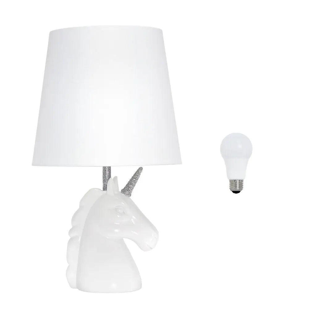 16" White And Silver Novelty Table Lamp LED With White Drum Shade HomeRoots