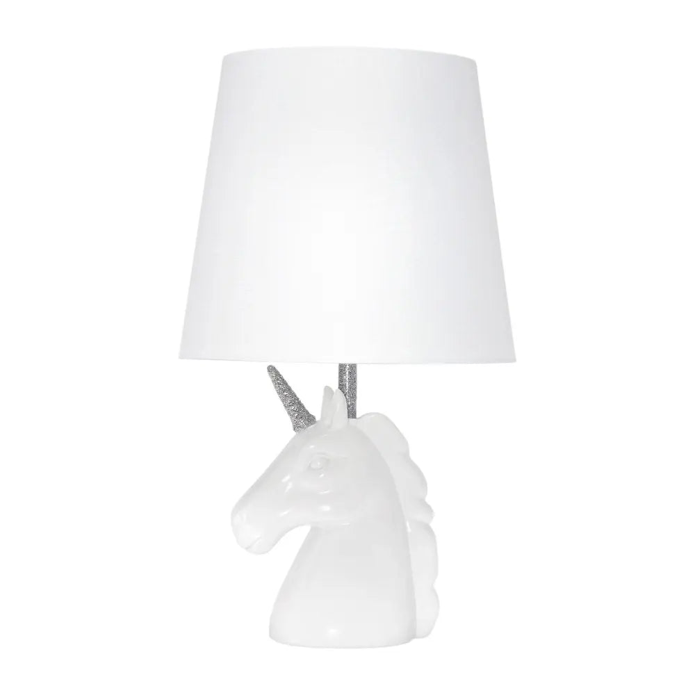 16" White And Silver Novelty Table Lamp LED With White Drum Shade HomeRoots