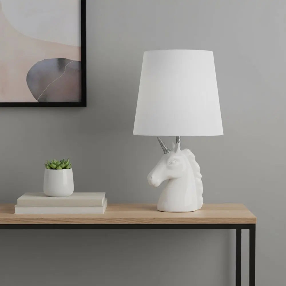 16" White And Silver Novelty Table Lamp LED With White Drum Shade HomeRoots