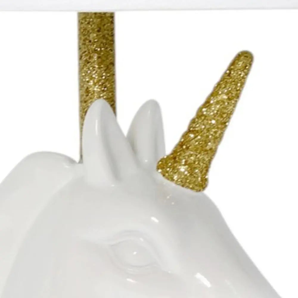 16" White And Gold Novelty Table Lamp LED With White Drum Shade HomeRoots