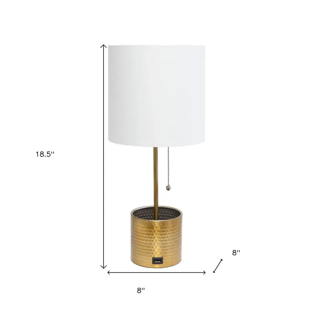 19" Gold Metal USB Table Lamp With White Drum Shade HomeRoots
