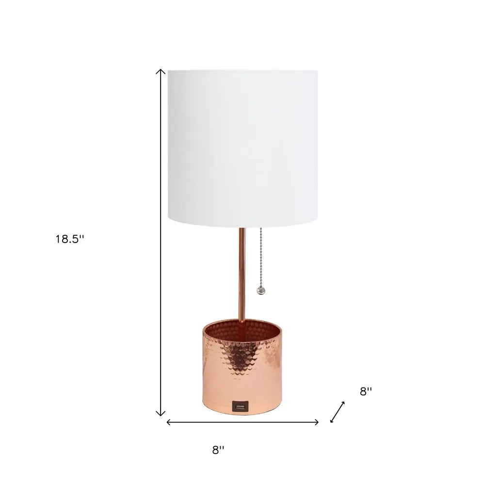 19" Rose Gold Metal USB Table Lamp With White Drum Shade HomeRoots