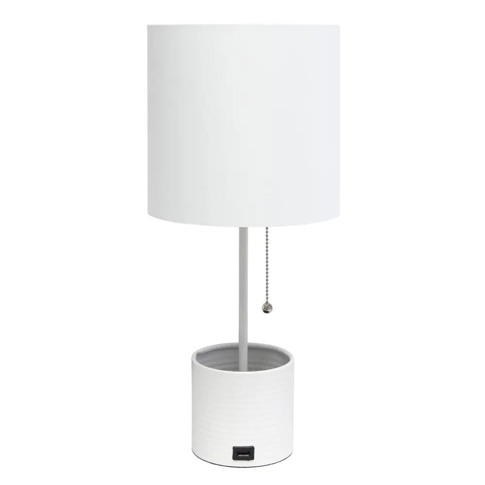 19" White Metal USB Table Lamp With White Drum Shade HomeRoots
