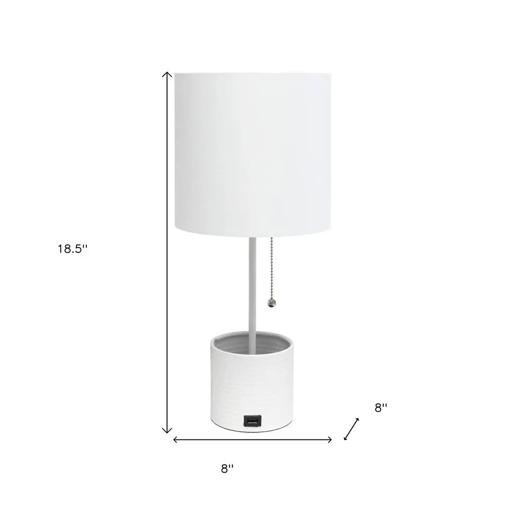 19" White Metal USB Table Lamp With White Drum Shade HomeRoots