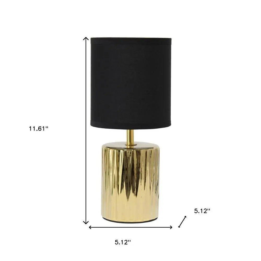 12" Gold Ceramic Table Lamp With Black Drum Shade HomeRoots