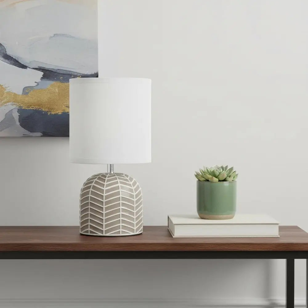 10" Taupe Ceramic Round Table Lamp With White Drum Shade HomeRoots