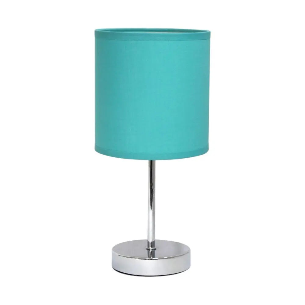 12" Silver Metal Table Lamp LED With Blue Drum Shade HomeRoots
