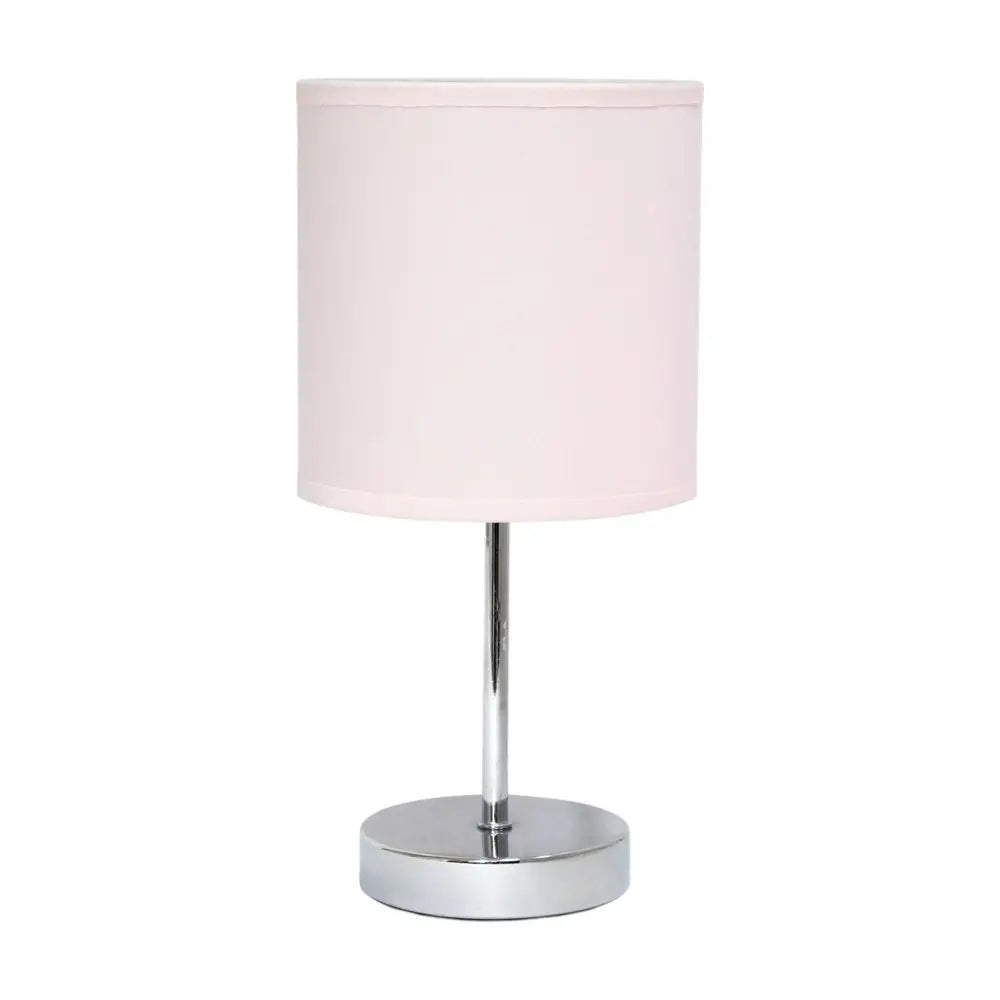 Set of Two 12" Silver Metal Table Lamp With Blush Drum Shade HomeRoots