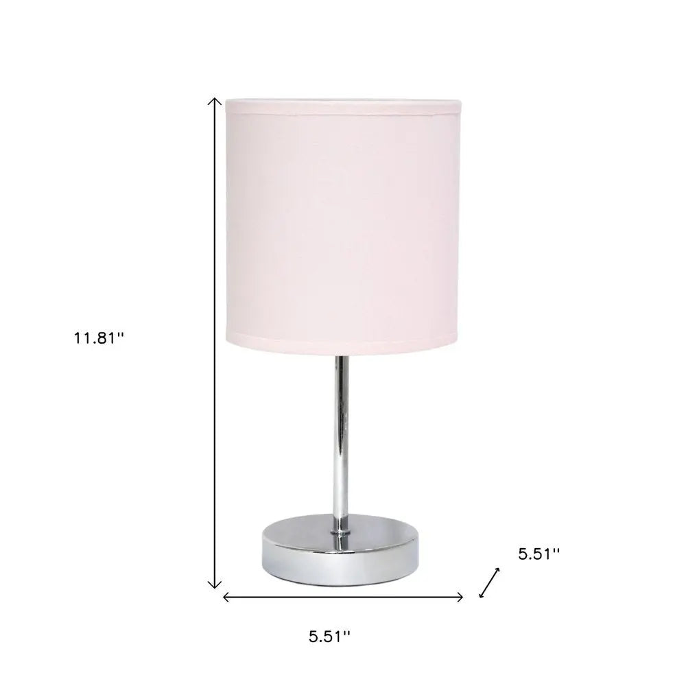 Set of Two 12" Silver Metal Table Lamp With Blush Drum Shade HomeRoots