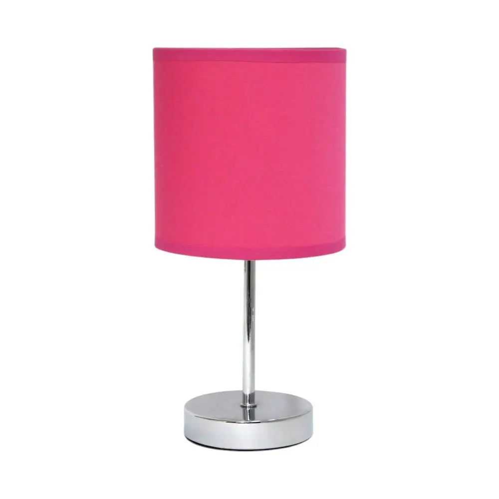 12" Silver Metal Table Lamp LED With Hot Pink Drum Shade HomeRoots