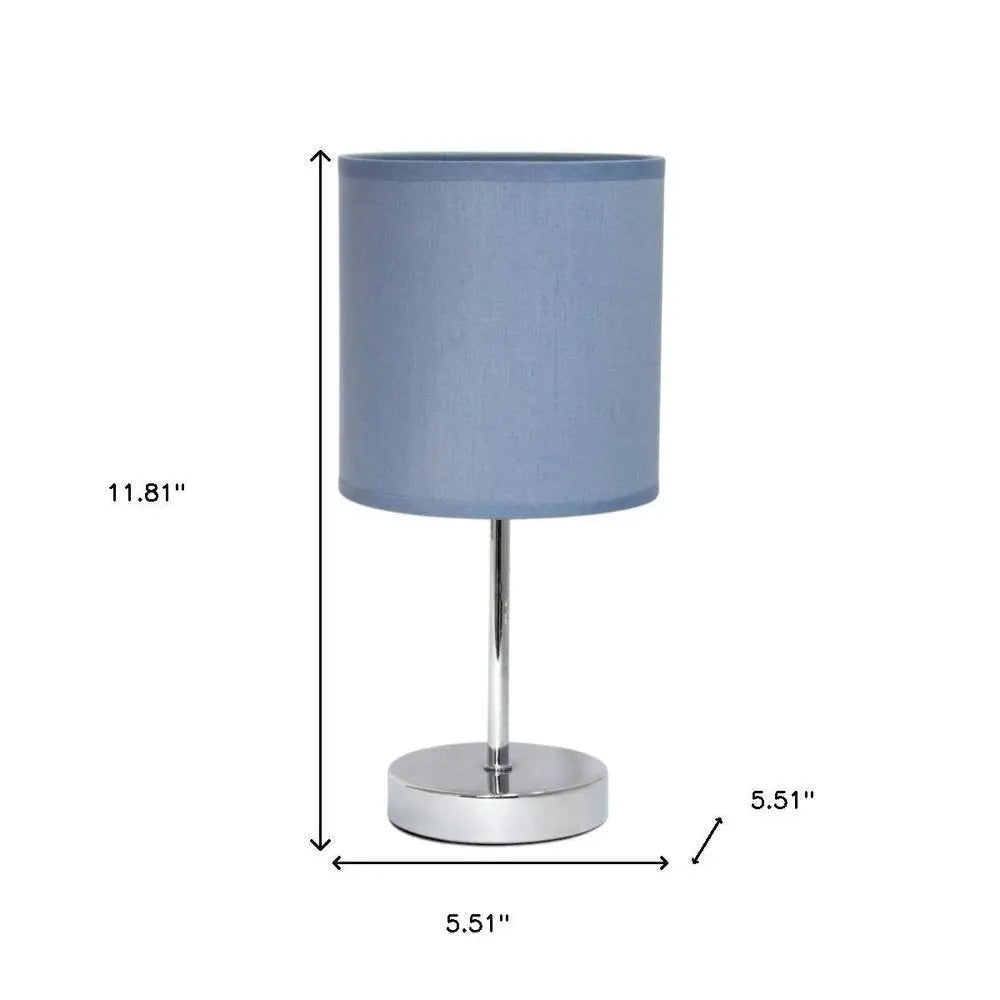 12" Silver Metal Table Lamp LED With Purple Drum Shade HomeRoots