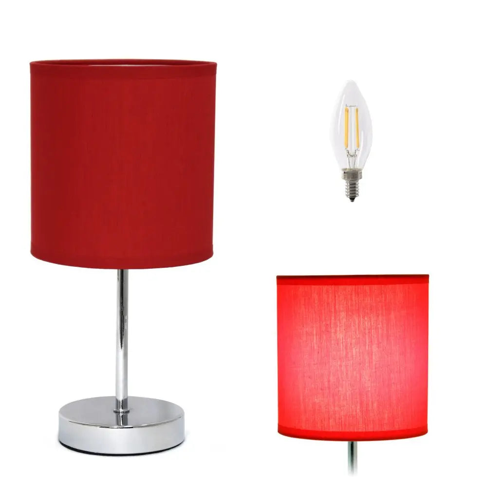 12" Silver Metal Table Lamp LED With Red Drum Shade HomeRoots