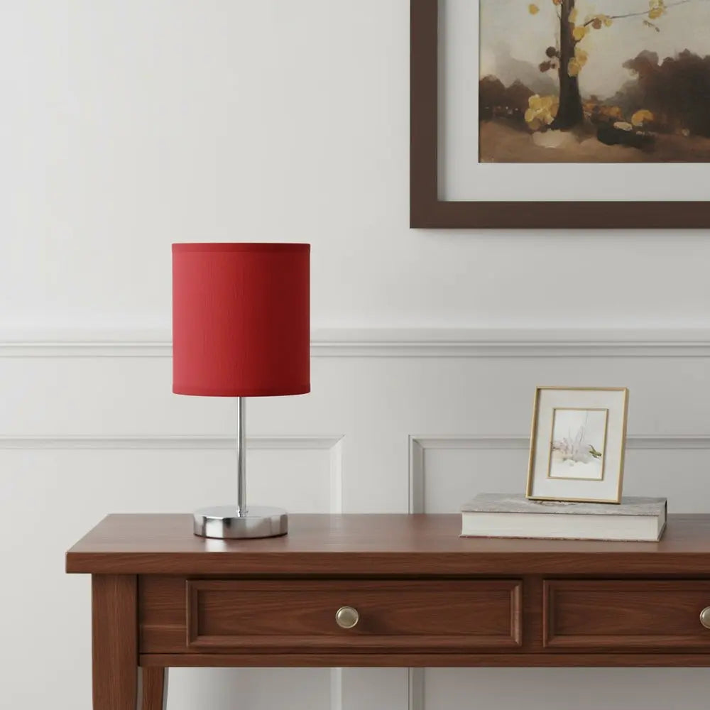 12" Silver Metal Table Lamp LED With Red Drum Shade HomeRoots