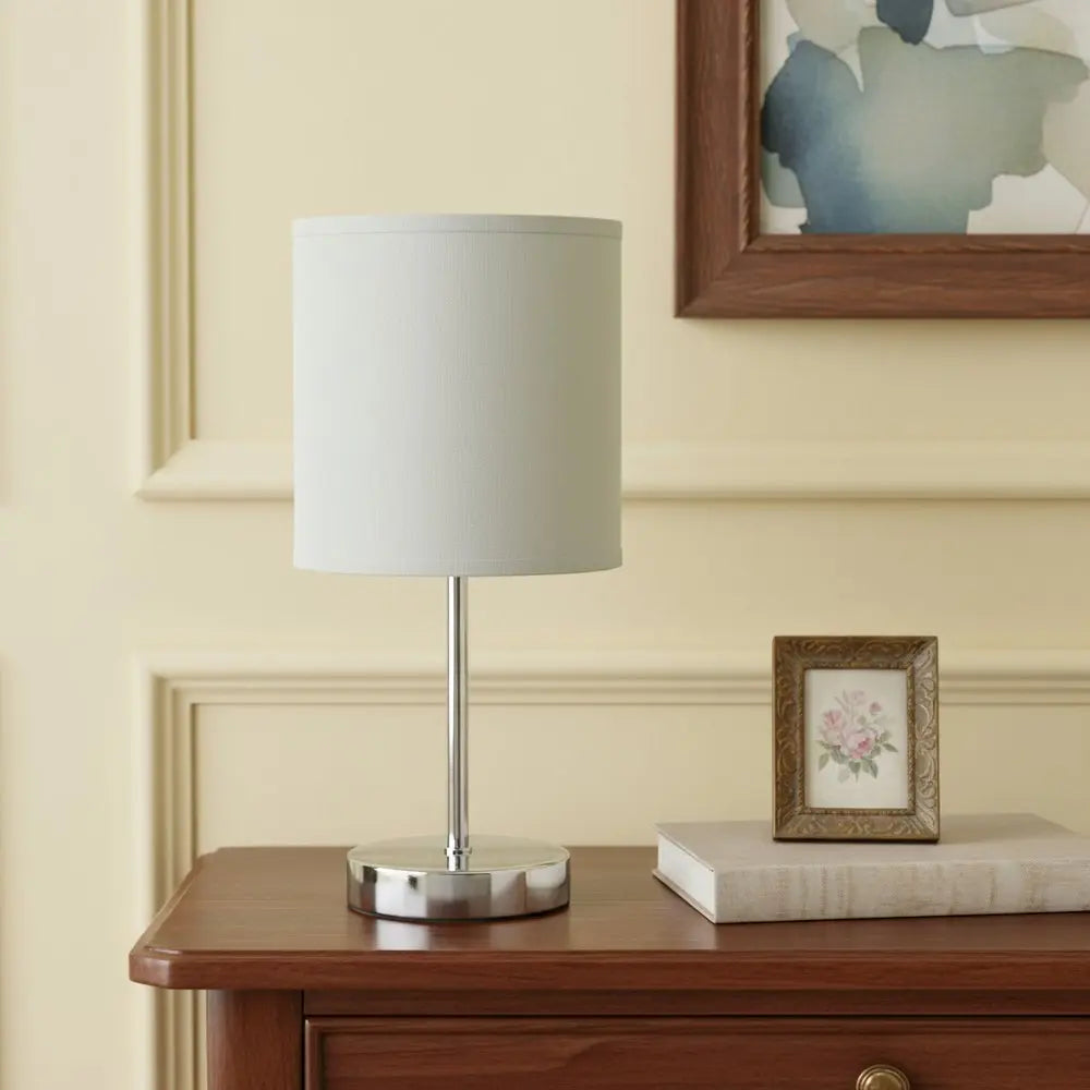 12" Silver Metal Table Lamp LED With Slate Gray Drum Shade HomeRoots