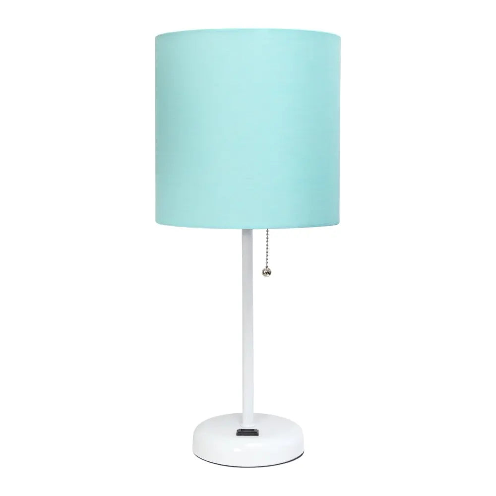 Set of Two 20" White Metal Table Lamp With Aqua Drum Shade HomeRoots