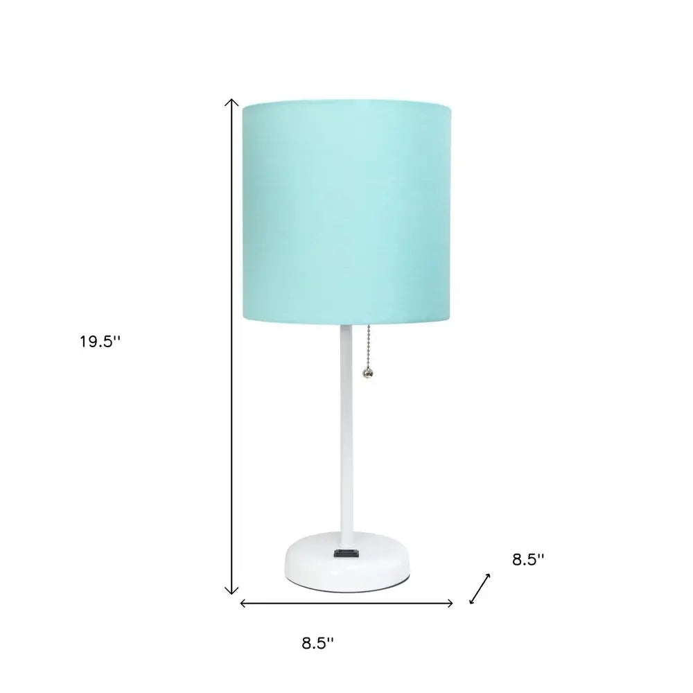 Set of Two 20" White Metal Table Lamp With Aqua Drum Shade HomeRoots